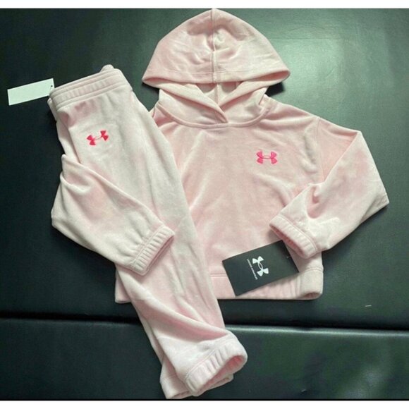 NWT Under Armour Velour Hoodie & Joggers Set Baby Girls size 24M - Picture 1 of 3